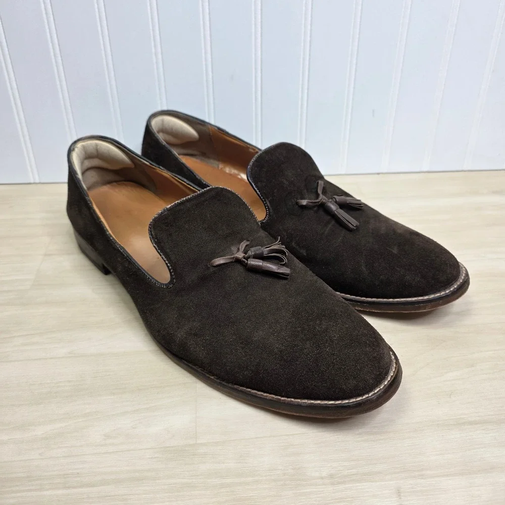 Beckett Simonon Mens Dark Brown Suede Tassel Loafers Dress Shoes Size 21